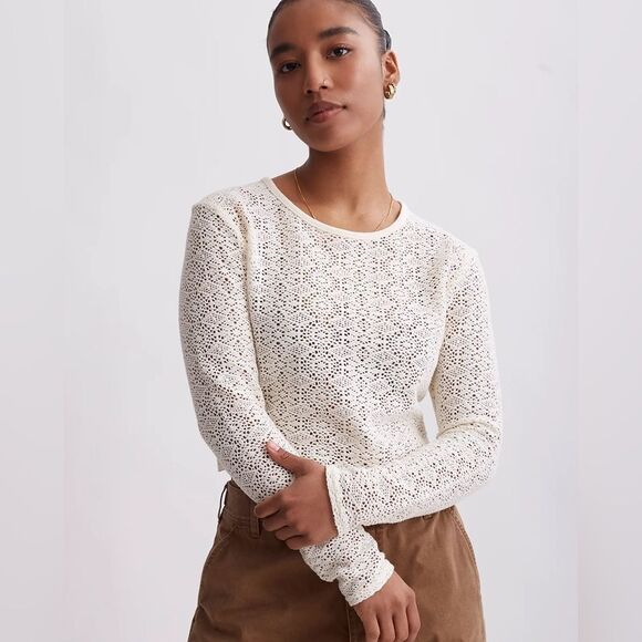 Saturdays NYC Peii Cotton Mesh Long Sleeve Top in Ivory - Picture 2 of 10